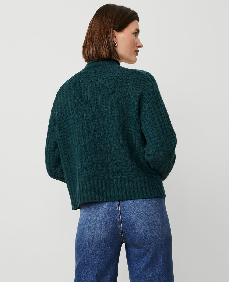 Cashmere Waffle Stitch Roll Neck Sweater
