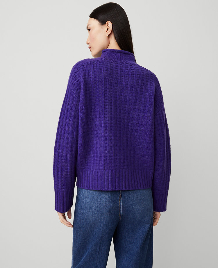 Cashmere Waffle Stitch Roll Neck Sweater