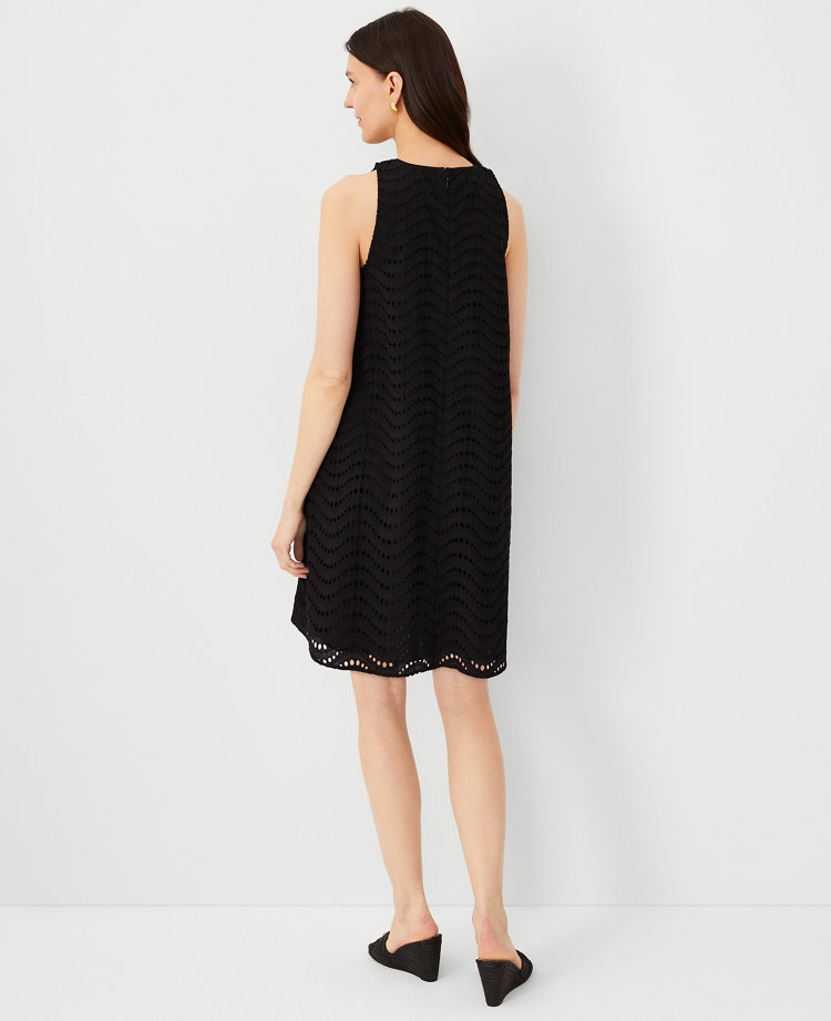 Ann Taylor Tall Cotton Eyelet Halter Dress Black Women's