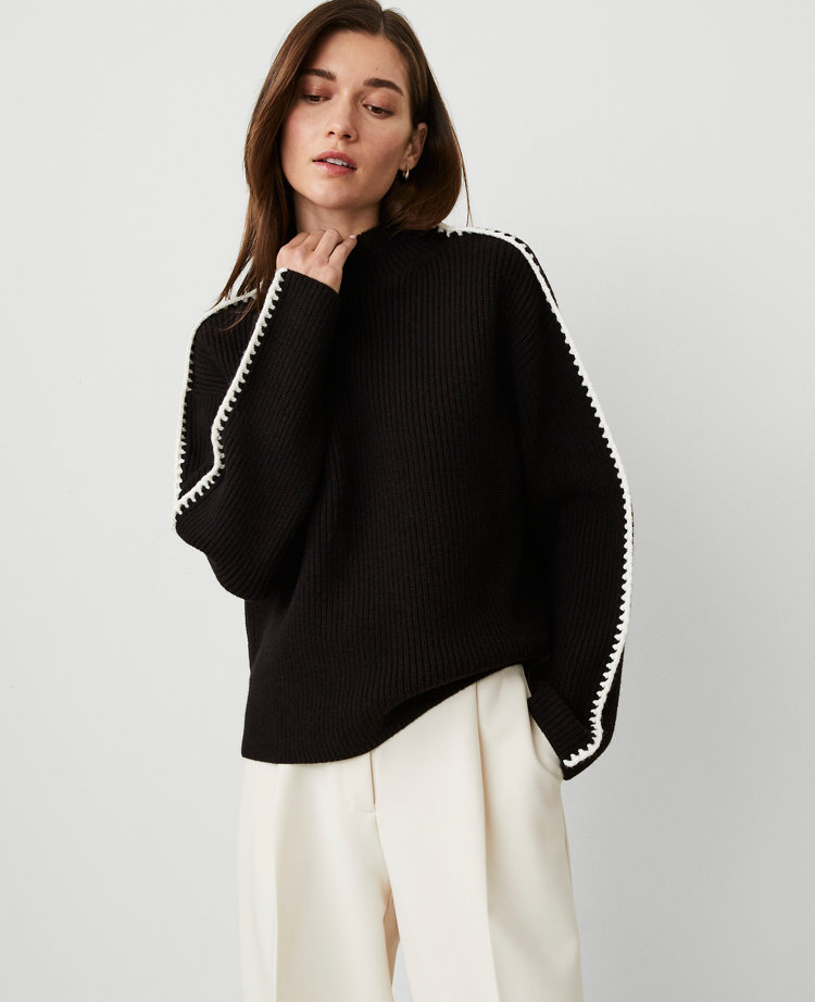 Blanket Stitch Turtleneck Sweater