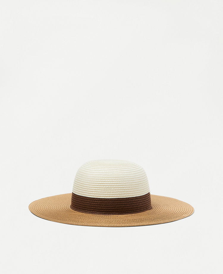 Ann Taylor Colorblock Floppy Straw Hat Natural Women's
