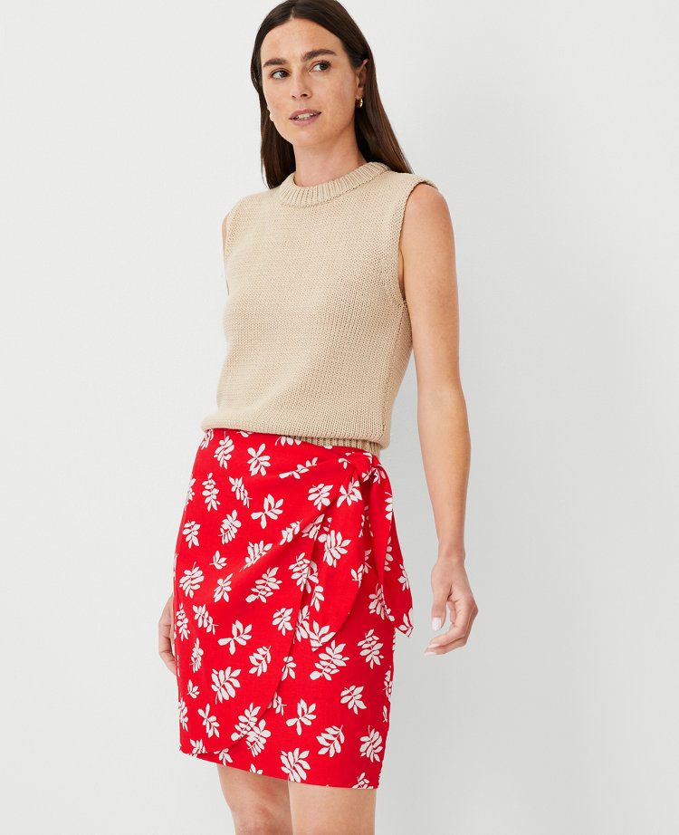 Petite Leafed Linen Blend Sarong Wrap Skirt