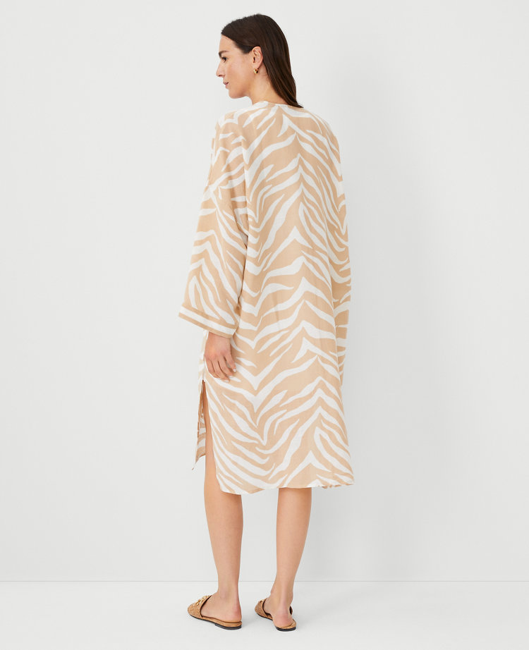 Ann Taylor AT Weekend Zebra Print Linen Cotton Long Kimono White Women's