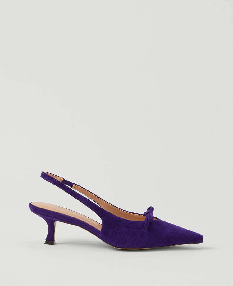 Ann Taylor Mini Bow Slingback Suede Pump Midnight Mulberry Women's
