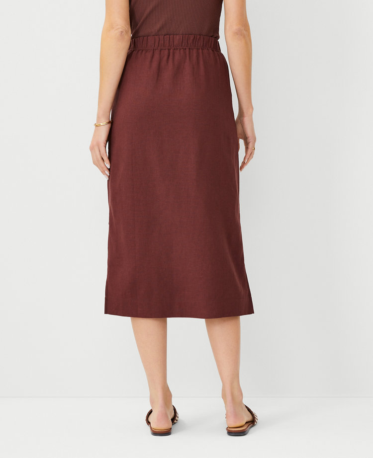 Ann Taylor AT Weekend Linen Blend Easy Pencil Skirt Brown Stone Women's