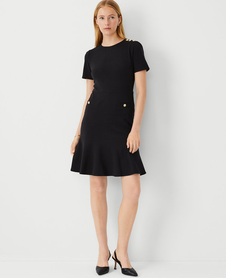 Ann Taylor Shoulder Button Flare Dress Black Women's