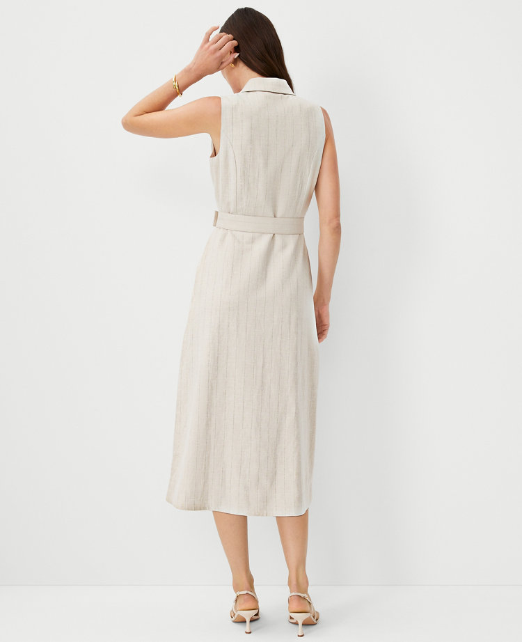 Ann Taylor Pinstripe Double Breasted Wrap Dress Pearl Linen Women's