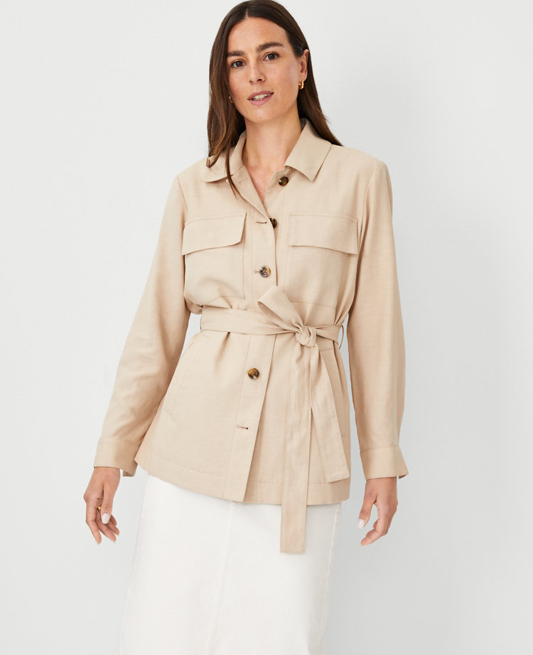 Ann Taylor AT Weekend Textured Utility Jacket Toasted Oat Women's