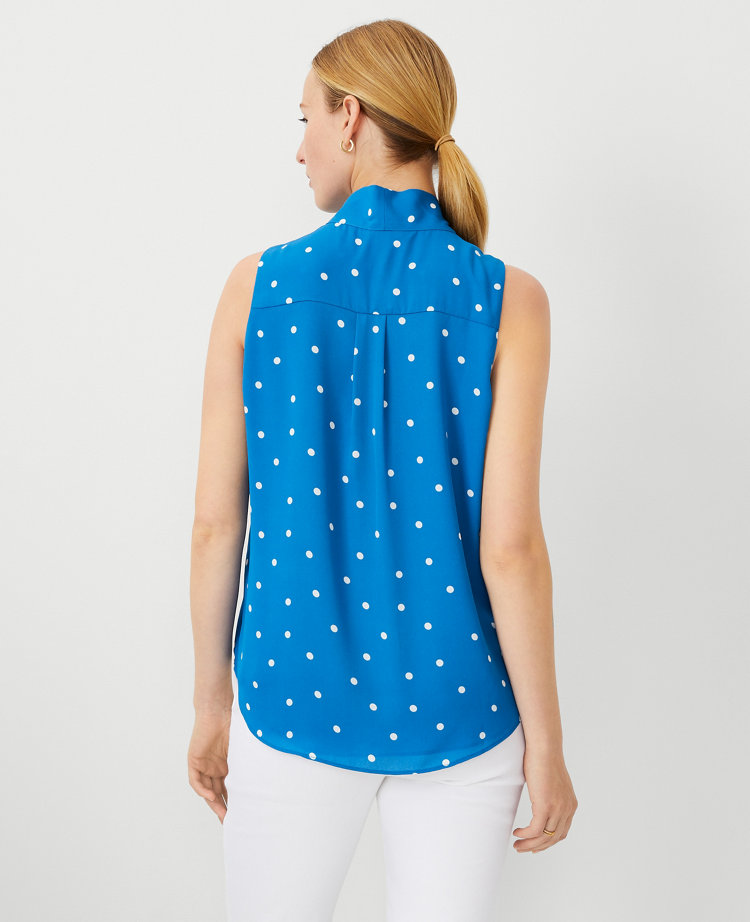 Ann Taylor Dotted Bow Tie Neck Shell Top Santorini Women's