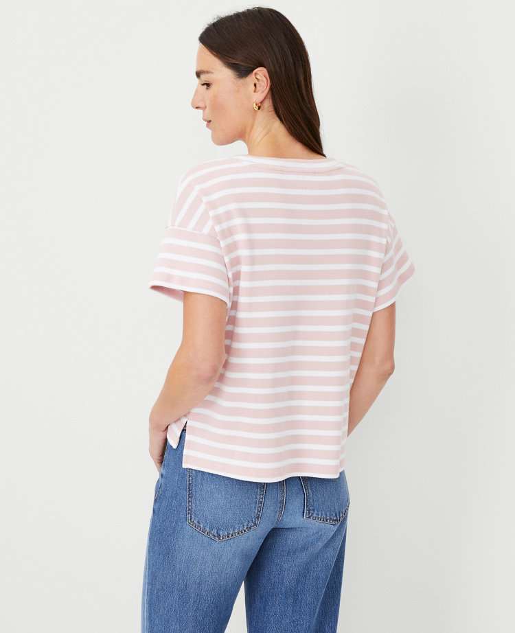 Ann Taylor AT Weekend Striped Crew Neck Top Pink Gem Women's