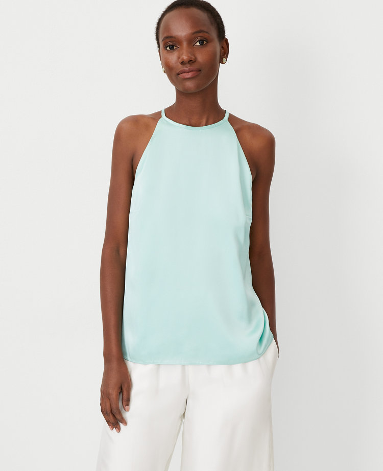 Ann Taylor Studio Collection Silk Halter Top Mint Froth Women's