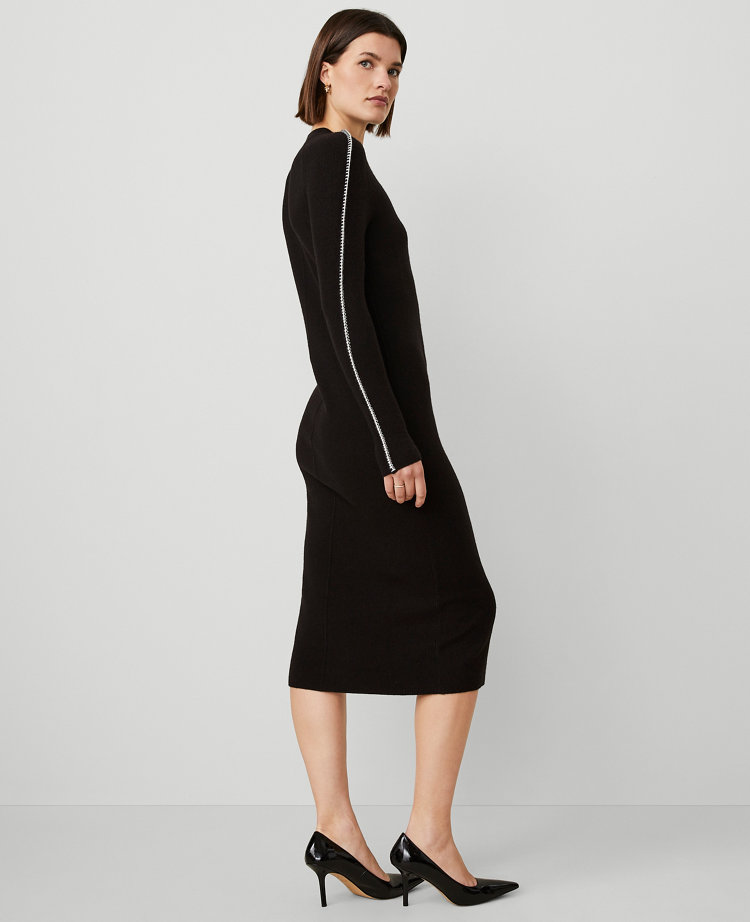 Basket Stitch Trim Sweater Dress