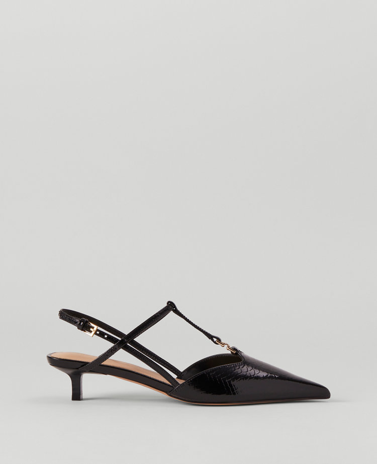 Ann Taylor Embossed Patent Leather T-Strap Pumps
