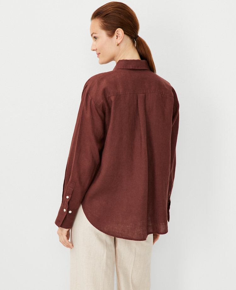 Ann Taylor Petite Oversized Linen Shirt Size XS Brown Stone Women's