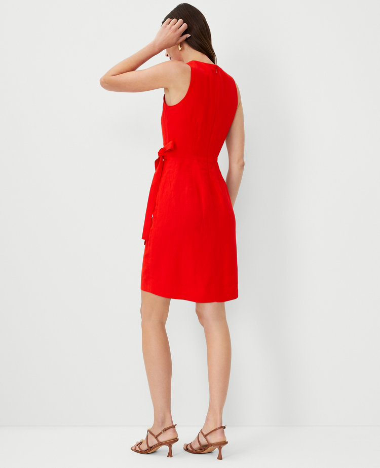 Ann Taylor Petite Linen Blend Wrap Sheath Dress Fiery Red Women's