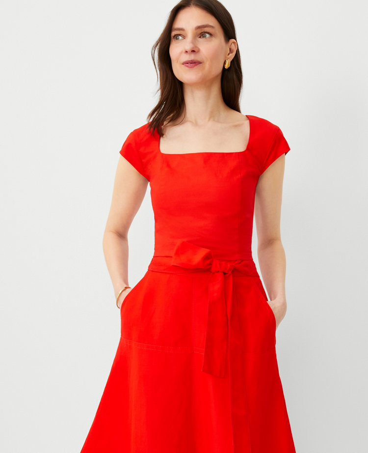 Ann Taylor Petite Cotton Linen Smocked Top Fiery Red Women's