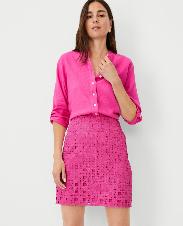 Ann Taylor Petite Rattan Eyelet A-Line Skirt Bold Pink Women's