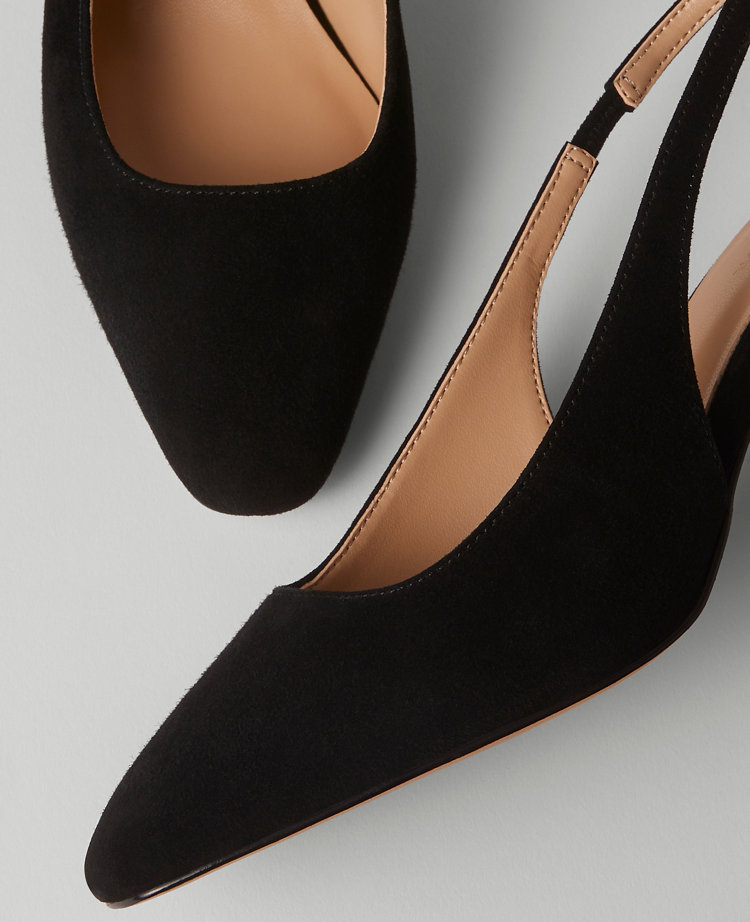 Suede Block Heel Slingback Pumps