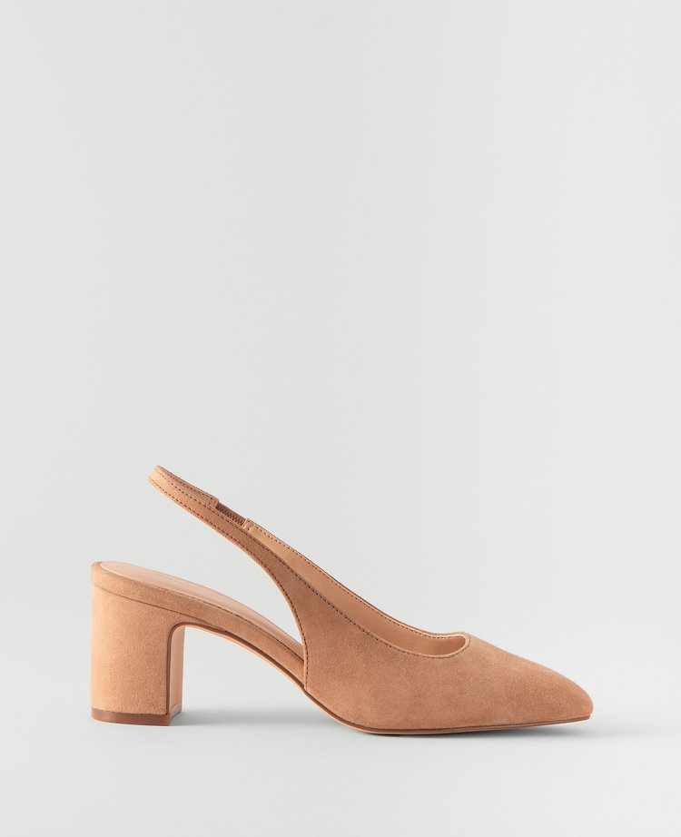 Suede Block Heel Slingback Pumps