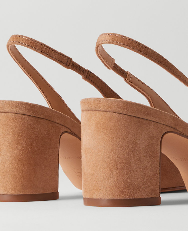 Suede Block Heel Slingback Pumps