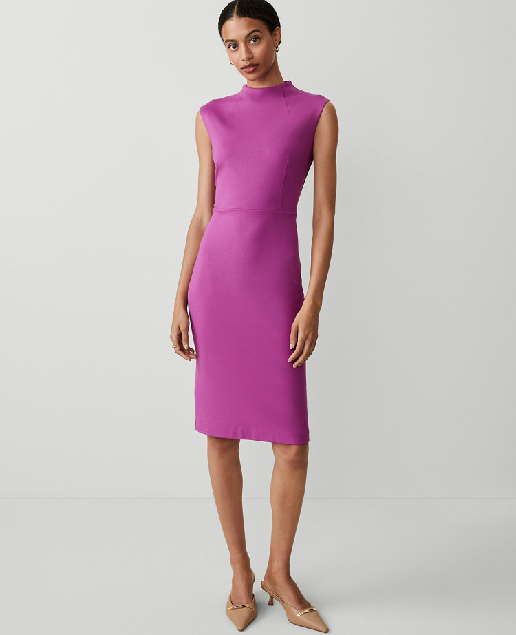 Ann Taylor Ponte Mock Neck Sheath Midi Dress