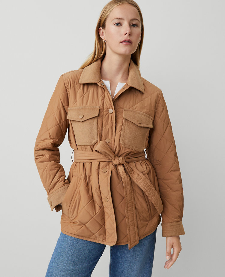 Ann Taylor Petite Quilted Mixed Media Field Jacket Perfect Camel Women's