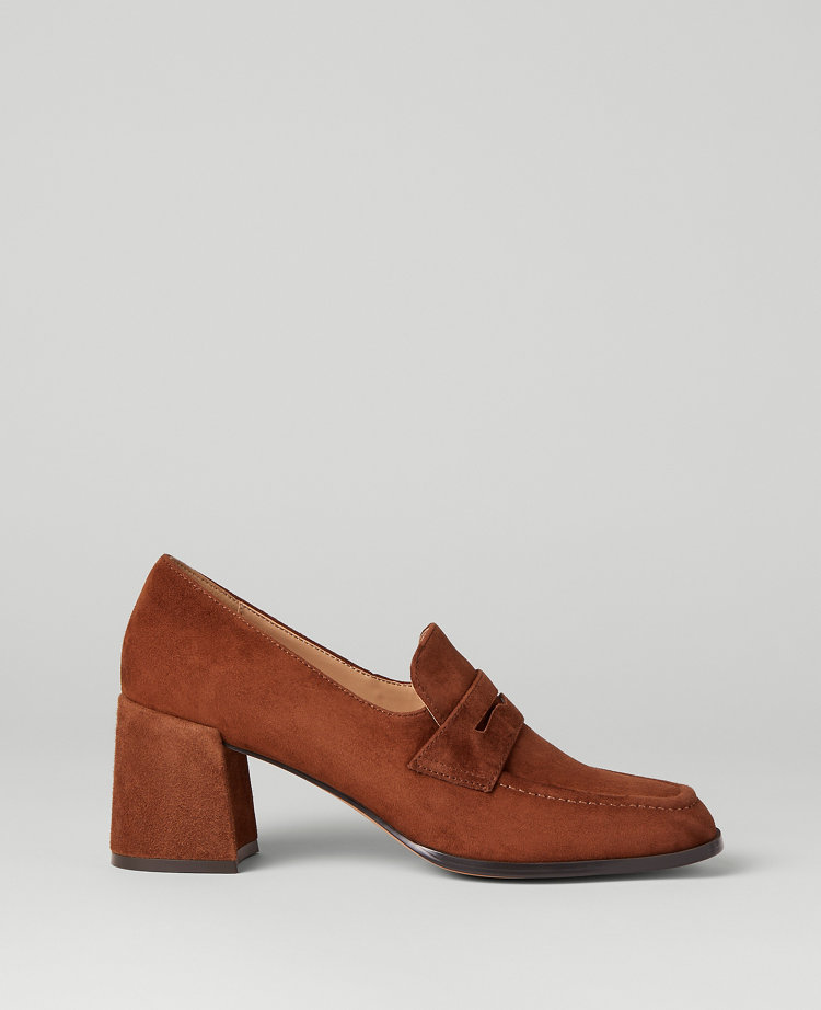 Ann Taylor Suede Block Heel Loafer Pumps