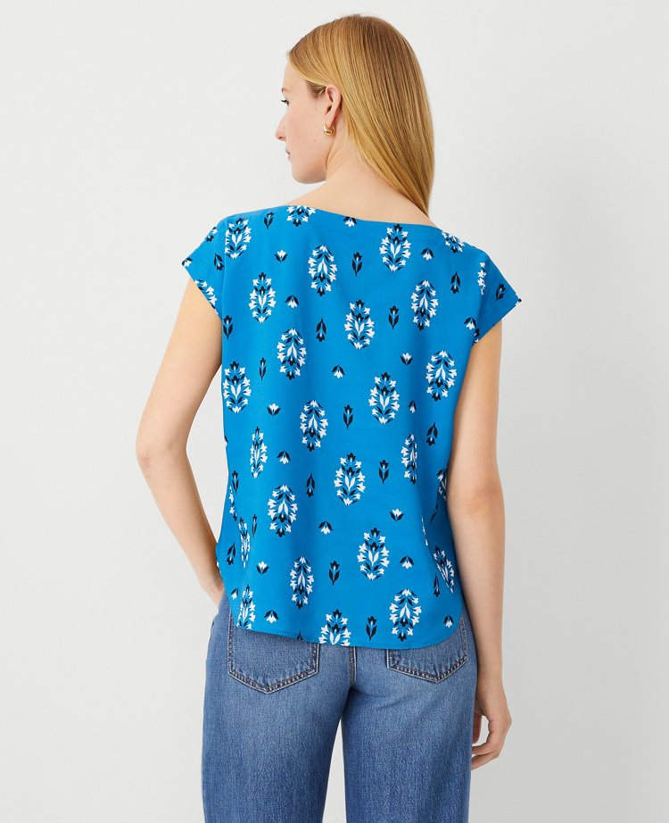 Ann Taylor Petite Floral Boatneck T-Shirt Santorini Women's