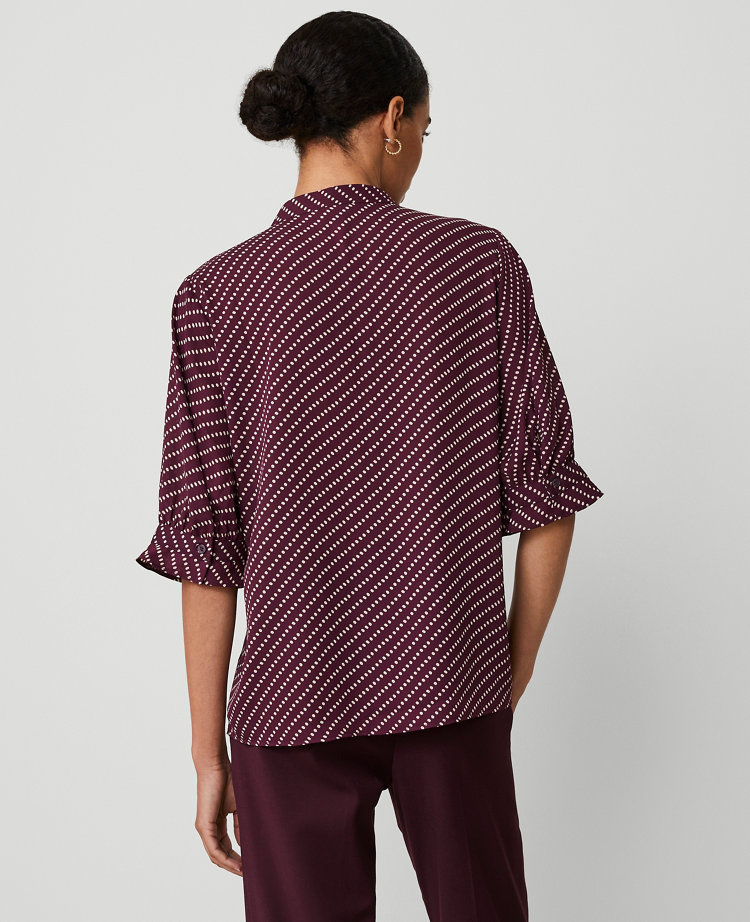 Ann Taylor Petite Striped Pleat Neck Popover Top Plum Rose Women's