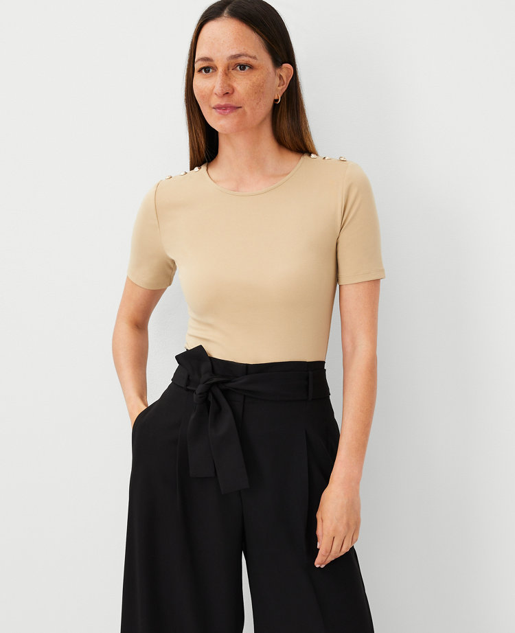 Ann Taylor Petite Shoulder Button T-Shirt Women's