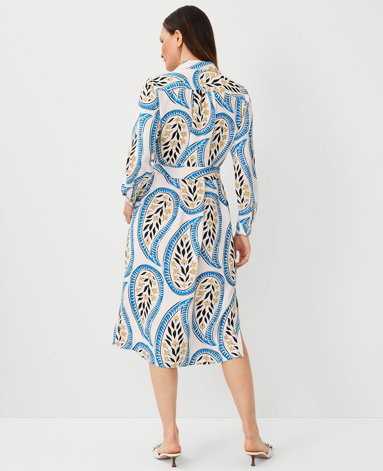 Ann Taylor Tall Paisley Midi Pocket Shirtdress White Women's