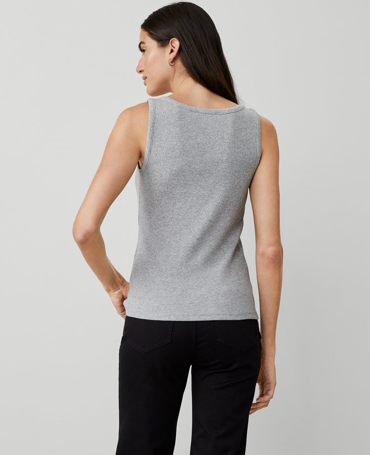 Ann Taylor AT Weekend Ribbed Pima Cotton Henley Pebble Grey Heather Women's