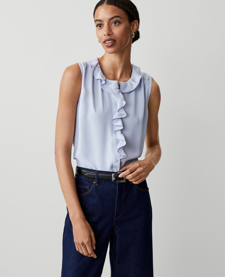 Ann Taylor Ruffle Neck Popover Top