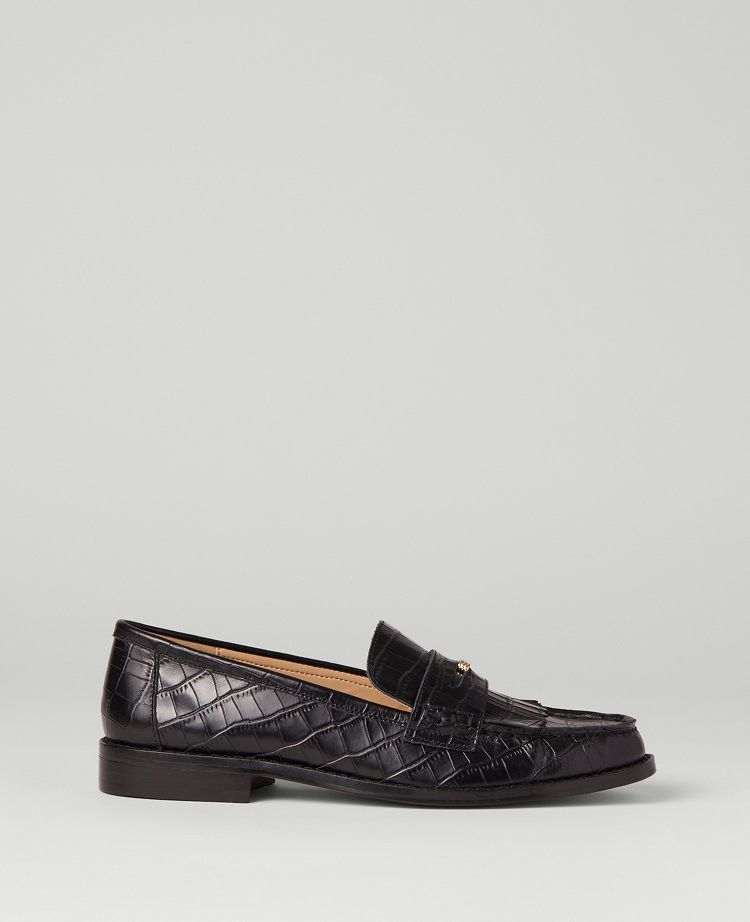Ann Taylor AT Weekend Killtie Embossed Leather Loafers