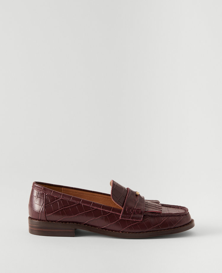 Ann Taylor AT Weekend Killtie Embossed Leather Loafers