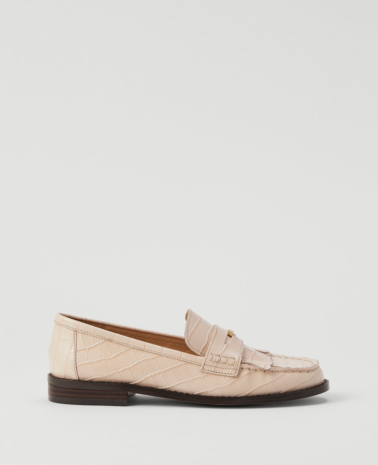 Ann Taylor Kiltie Croco Loafer In Pearl Shadow