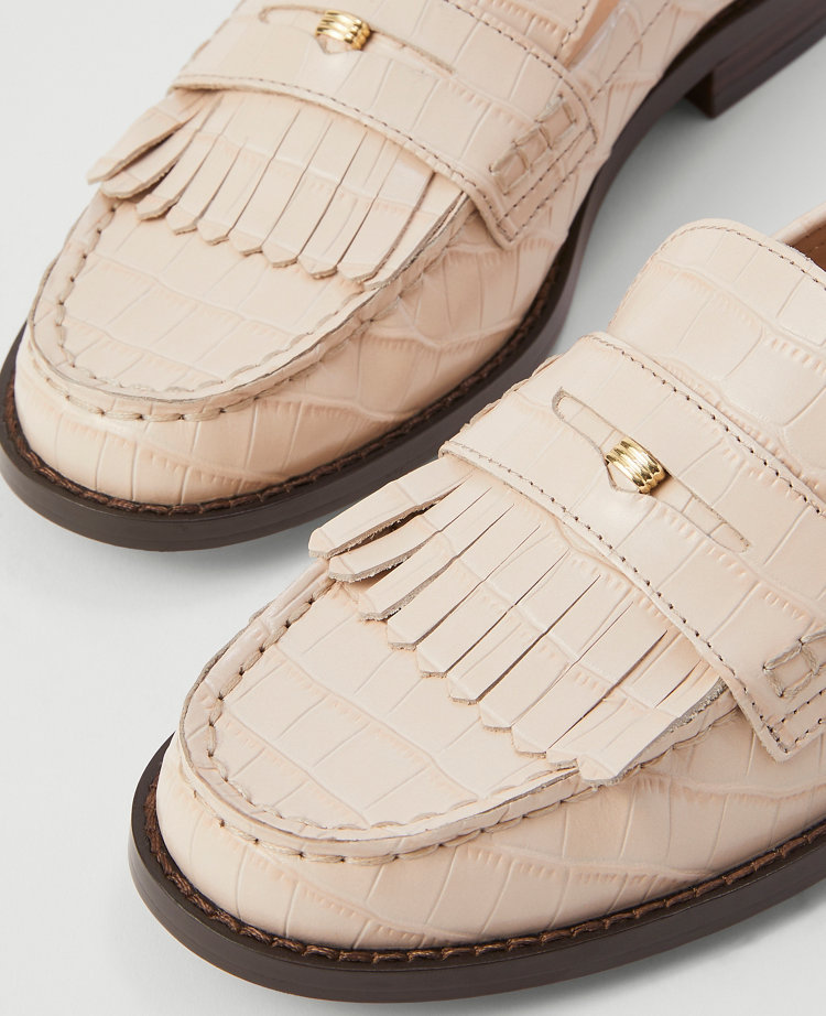 Ann Taylor Kiltie Croco Loafer In Pearl Shadow