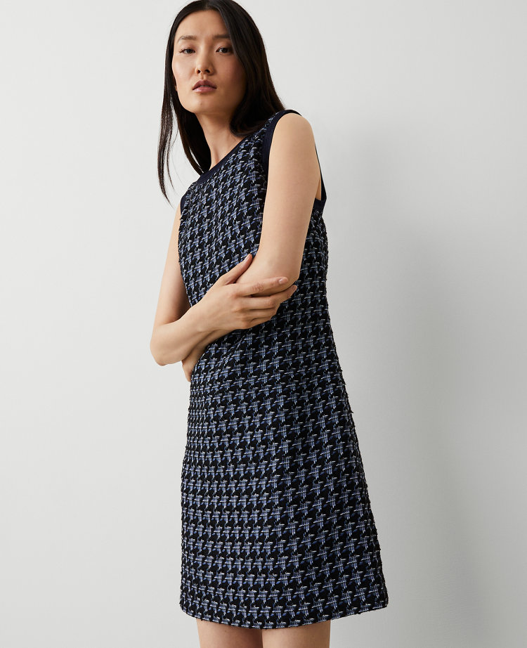 Denim Trim Tweed Shift Dress