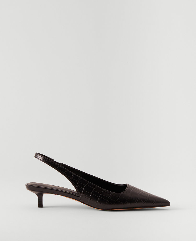 Ann Taylor Embossed Leather Kitten Heel Slingback Pumps