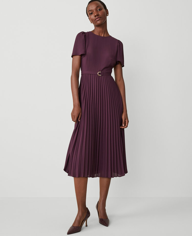 Ann Taylor Belted Pleated Flare Dress