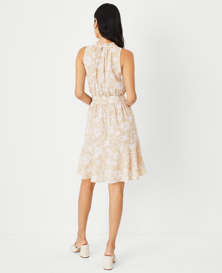 Eyelet Belted Halter Flare Dress