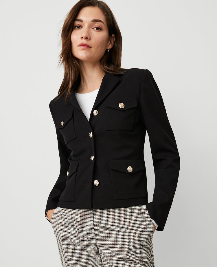 Ann Taylor Petite Military Twill Jacket Black Women's