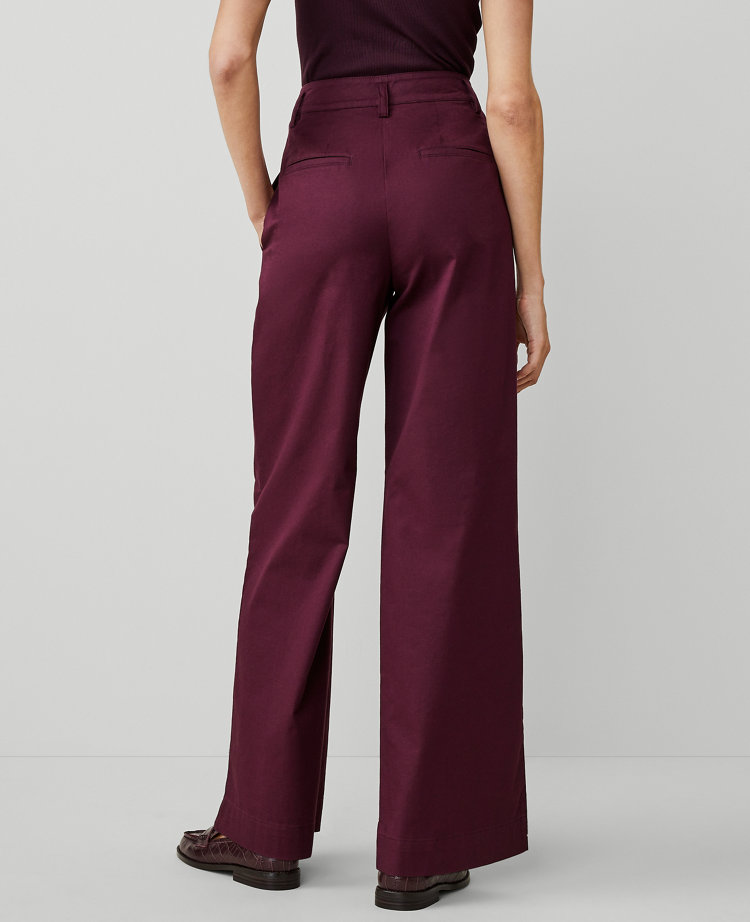 Ann Taylor Petite AT Weekend Topstitched Wide Leg Pants Plum Rose Women's