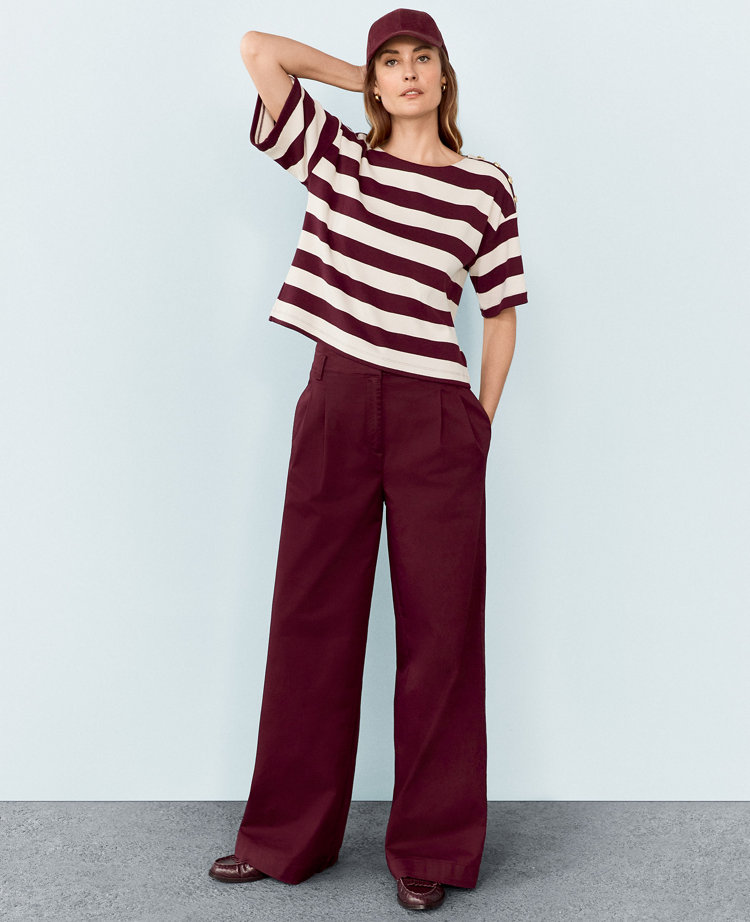 Petite Topstitched Wide Leg Pant