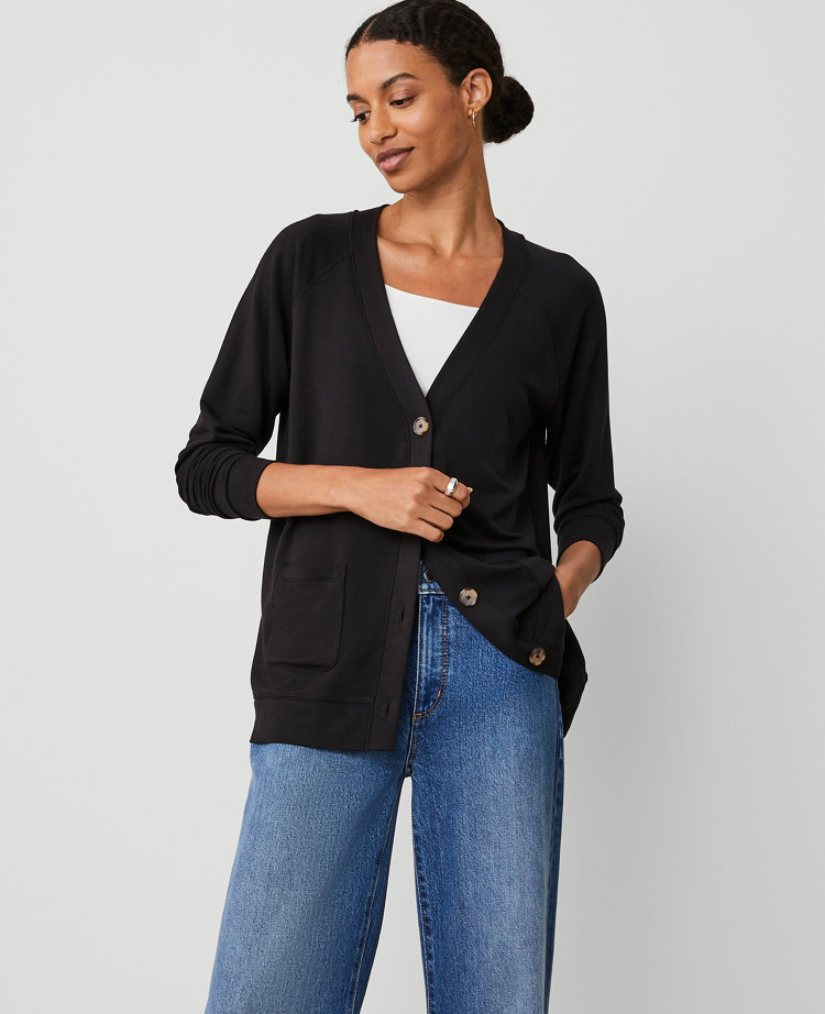 Ann Taylor Button Lounge Cardigan Black Women's