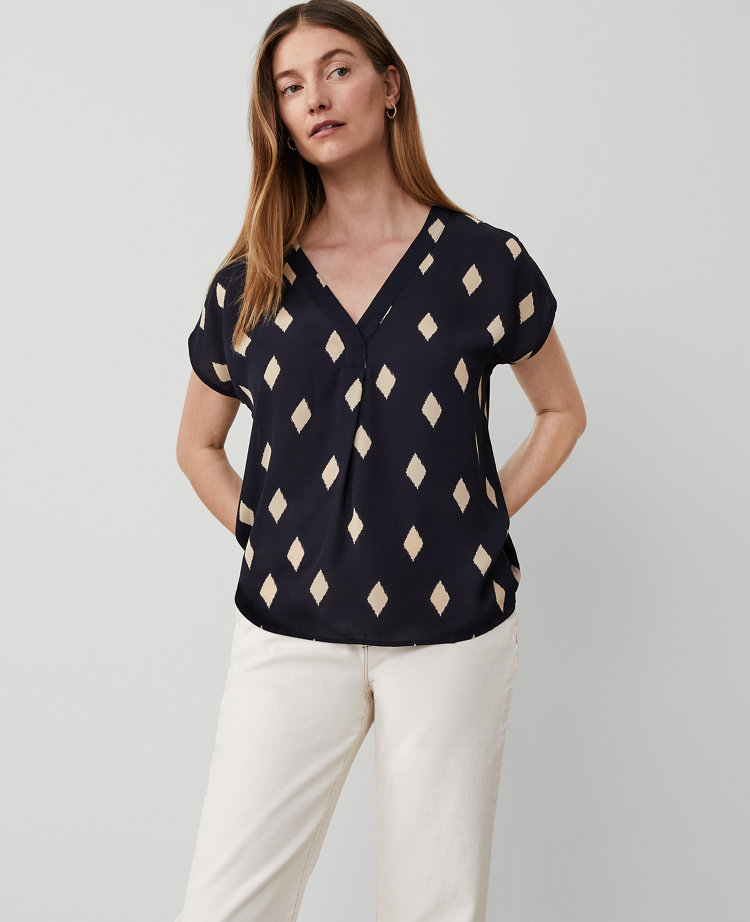 Ann Taylor Geo Mixed Media Pleat Front Top