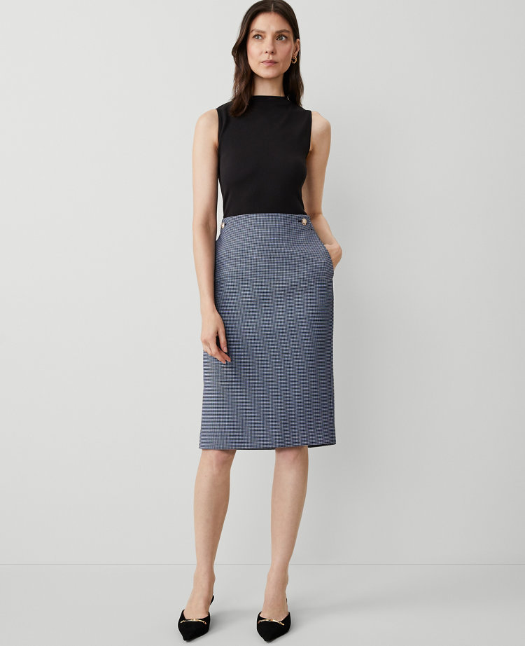 Ann Taylor Houndstooth Button Waist Pocket Pencil Skirt