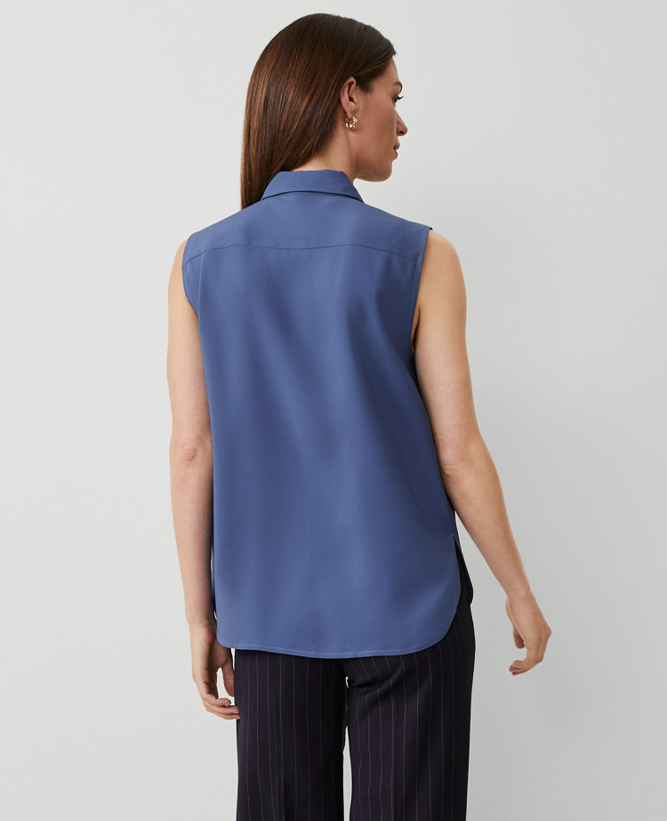 Ann Taylor Shirred Sleeveless Shirt Precious Sapphire Women's