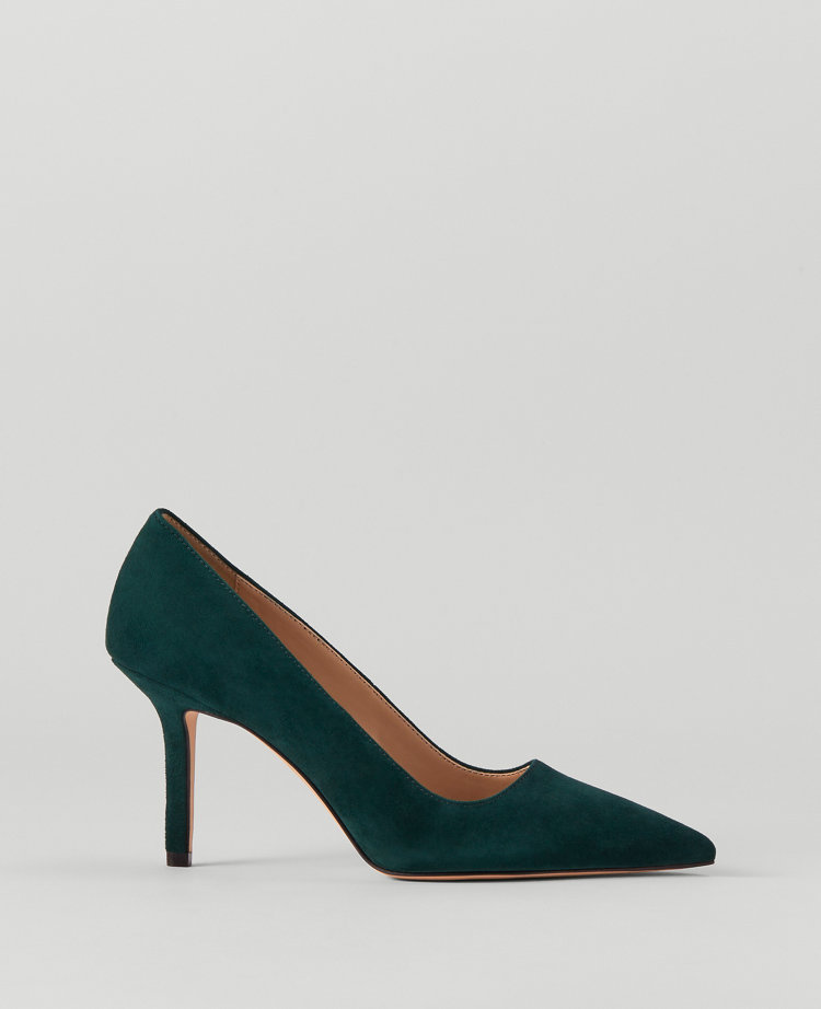 Ann Taylor Mae Suede Pump Deep Slate Green Women's