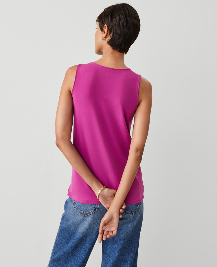 Ann Taylor Petite Sleeveless Mixed Media Shell Top Fresh Fuchsia Women's